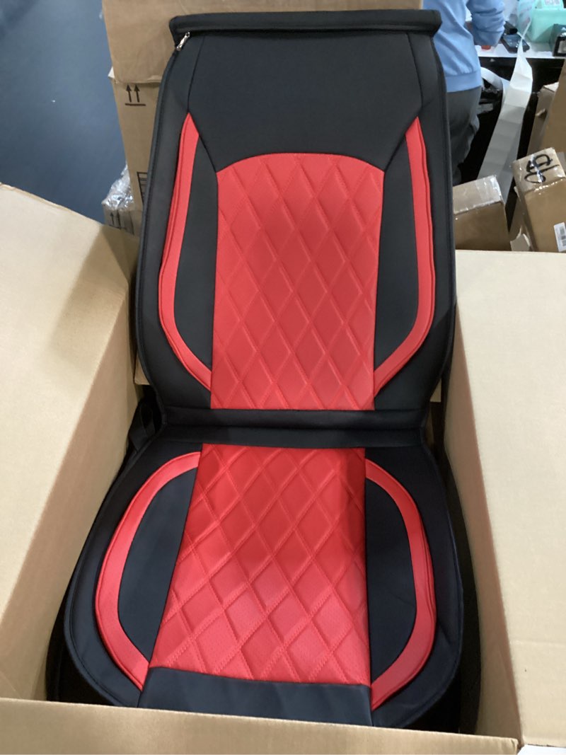 Condition photo showing As Is for Bekrvio Waterproof PU Leather Car Seat Covers Full Set,Universal Fit Auto Seat Protector with Diamond Stitch for Cars SUV,Black&Red