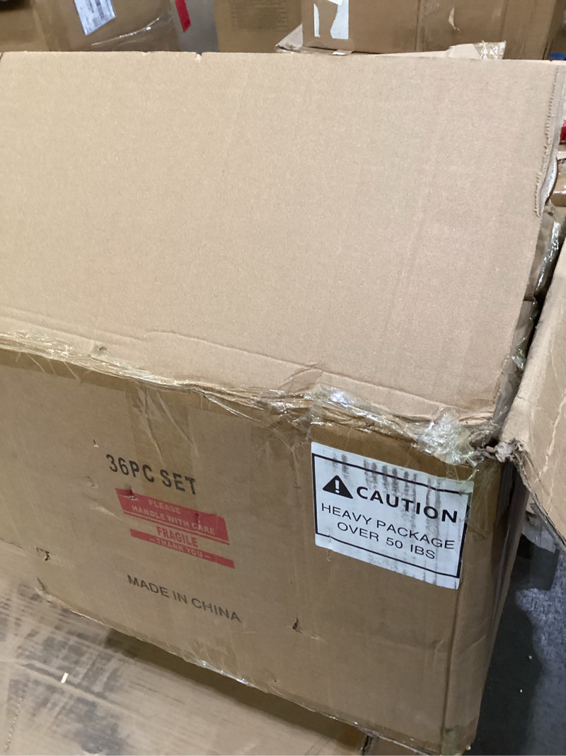 Condition photo showing As Is for gbhome ceramic dinnerware sets, 36 pcs embossed elegant stoneware plates and bowls sets, housewarming wedding gift | dishwasher & microwave safe | dishes set service for 12 off-white service for 12 (36 pcs)