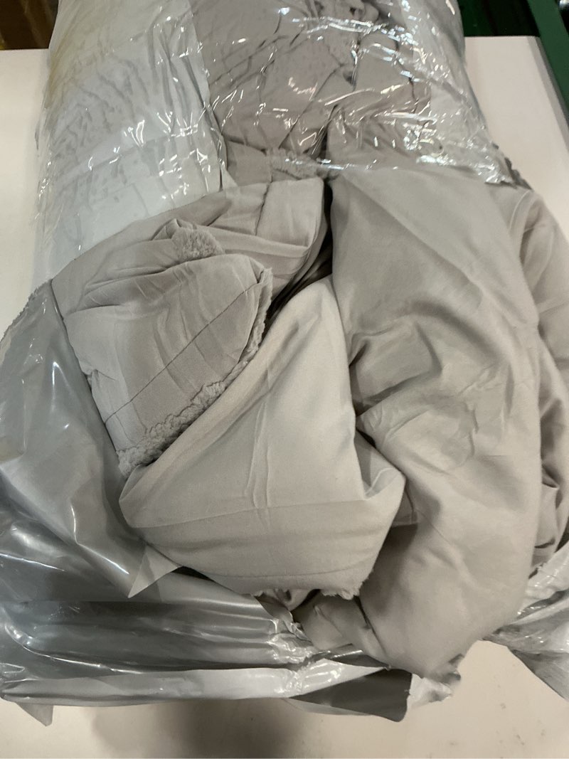 Condition photo showing As Is for bedelite boho king size comforter set - light grey tufted striped bed set 3 pieces, soft vintage far