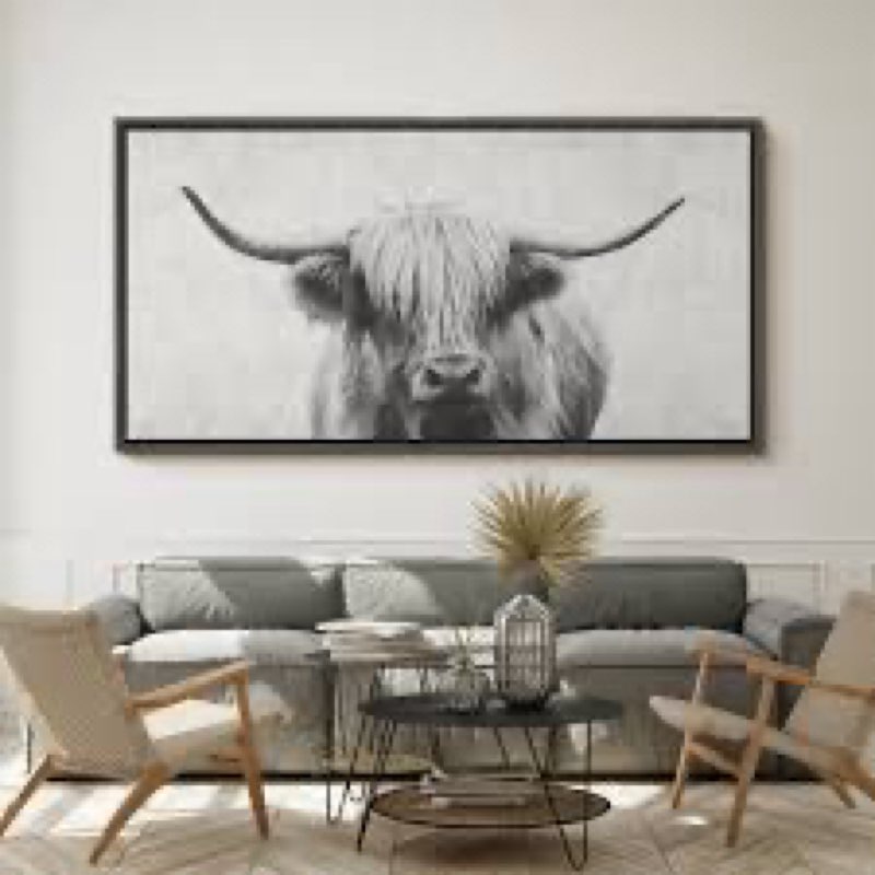 animals \\\"portrait of a highland cow black and white modern art extra large framed wall pictures 30 x 60