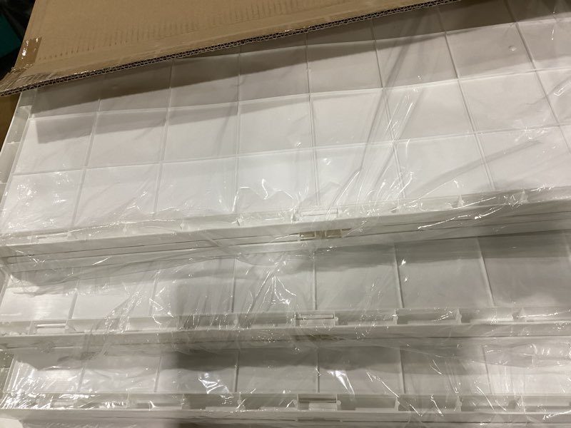 Condition photo showing Good Condition for 3-Tier 101QT Stackable Storage Bins with Lid, Doors & Wheels, Collapsible Plastic Organizer Bins for Closet Bedroom, White 3 Pack