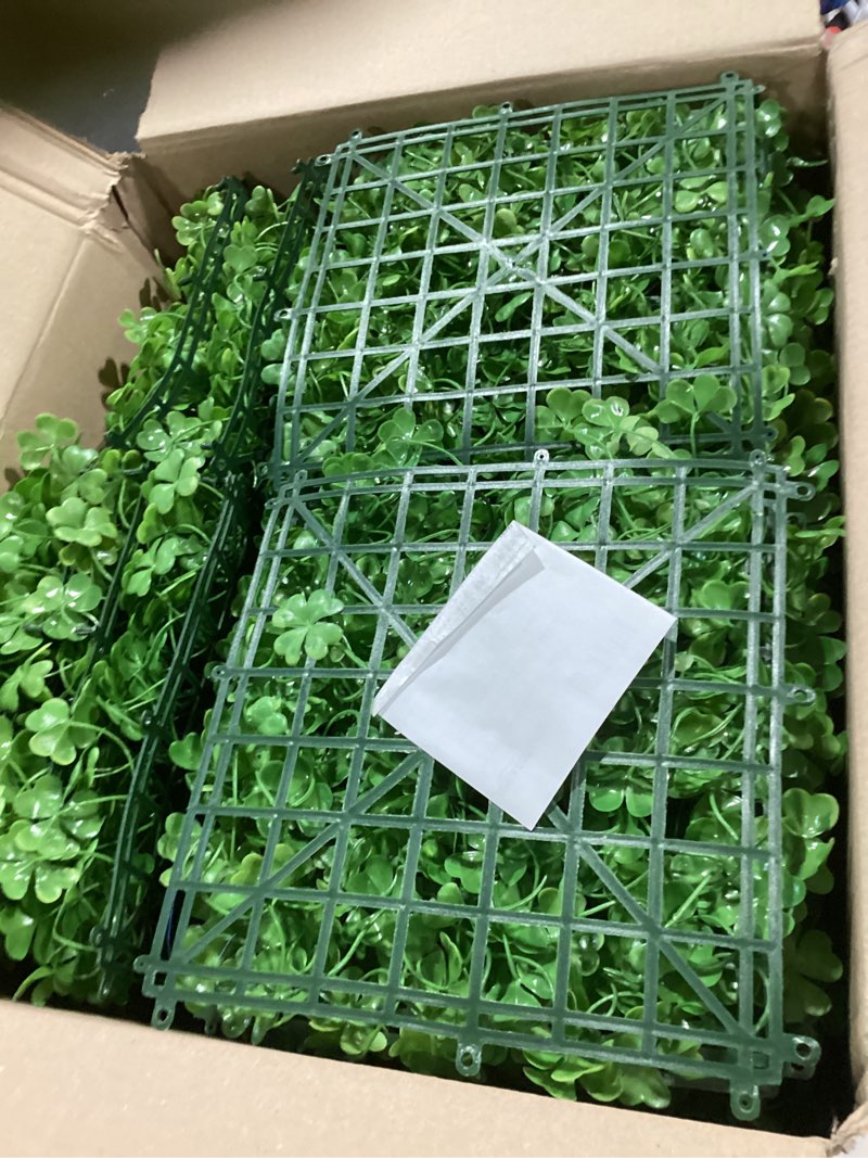Condition photo showing Good Condition for grooy 20"x20" grass wall,24pcs artificial boxwood panels cover 66.67sqft,4 layers plant wall, greenery backdrop,privacy hedge screen,green panels decor for outdoor garden and indoor home wedding