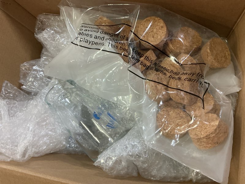 Condition photo showing As Is for patelai 24 pack it's a boy glass milk bottles vintage baby shower party favors, 3.38 oz candy jars with corks for guests, table decorations, gender reveal centerpiece decor blue boy style