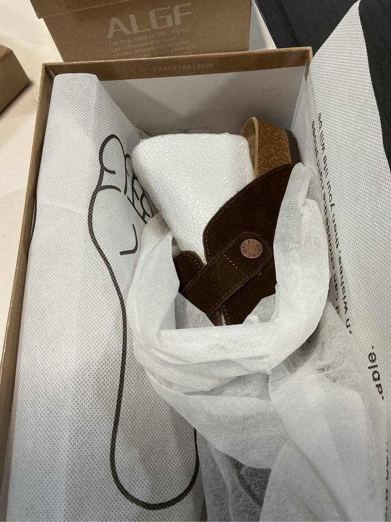 Condition photo showing New/Like New for kidmi genuine suede clogs for women cork footbed sandals leather mules potato shoes with arch support 11 coffee