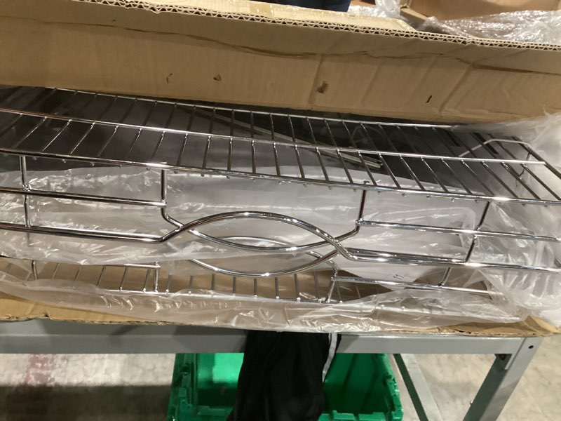 Condition photo showing Good Condition for pull out cabinet organizer 23" w x 21" d 2-tier individual slide out drawer pantry shelf storage for kitchen base cabinet organization ?for kitchen, bathroom, pantry, chrome 2-tie 23 * 21 in