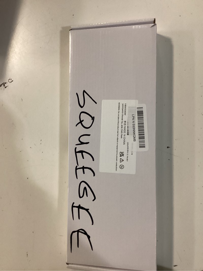Condition photo showing New/Like New for shower squeegee with long handle, telescoping window and floor extendable squeegee for shower glass, bathroom surfaces, mirrors, and smooth floors, includes replaceable and washable cloth pads
