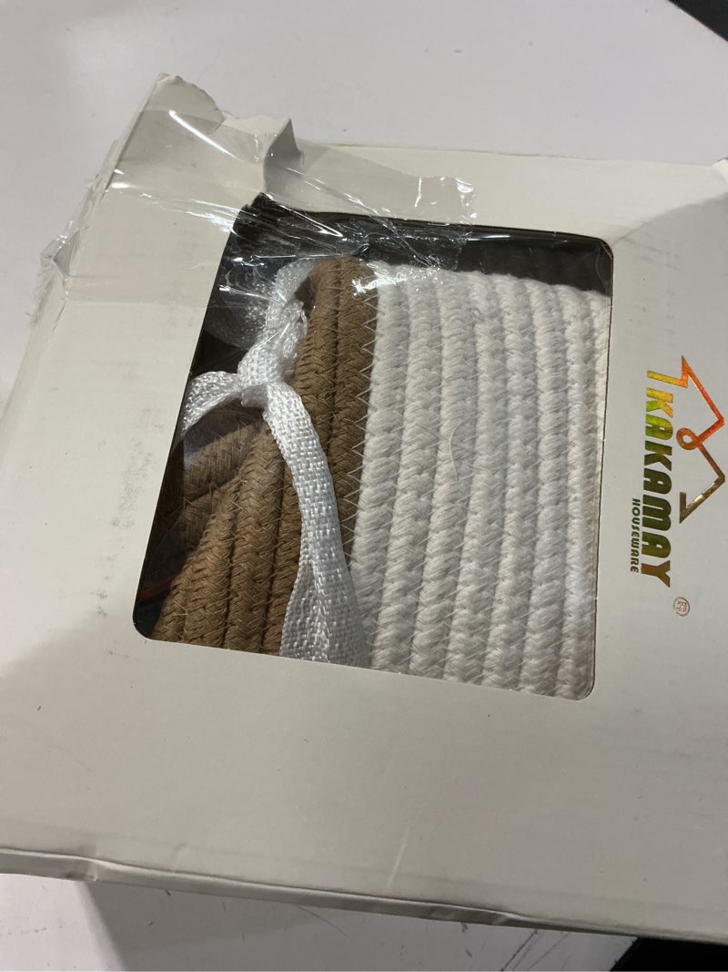 Condition photo showing Good Condition for kakamay woven baskets for storage(16"x8"),blanket basket for organizing living room,cotton rope basket woven baby laundry hamper,collapsible laundry room organization,clothes,toy chest(brown)
