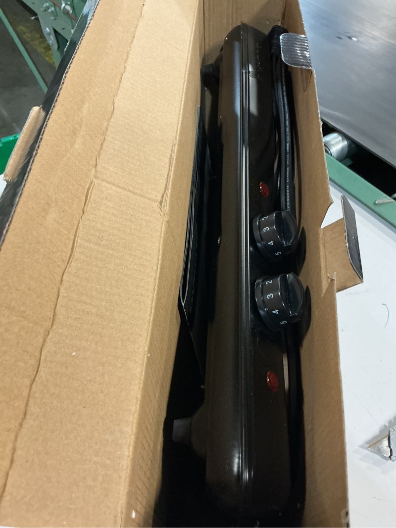 Condition photo showing As Is for OVENTE Electric Countertop Double Burner, 1700W Cooktop with 7.25" and 6.10" Cast Iron Hot Plates, Temperature Control, Portable Cooking Stove and Easy to Clean Stainless Steel Base, Black BGS102B BGS102B - Black