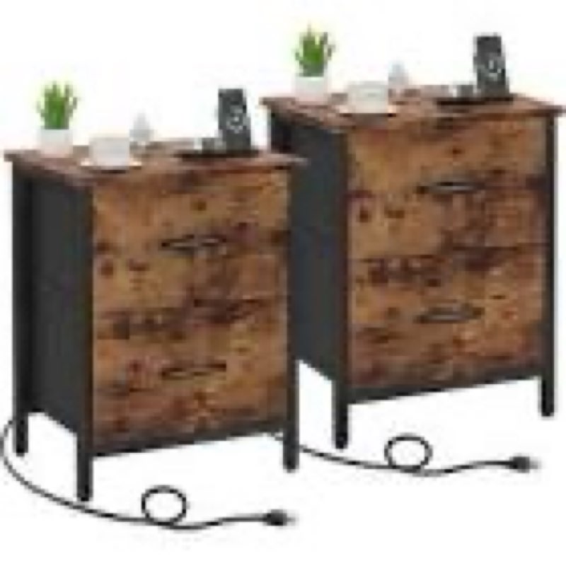 vagusicc nightstand set of 2 with charging station, end table bedside table with power outlet & usb 