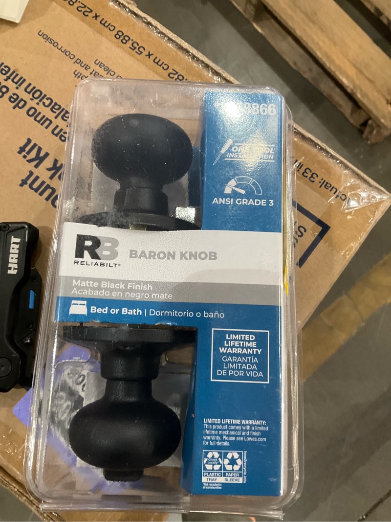 reliabilt baron matte black interior or bed/bath privacy door knob