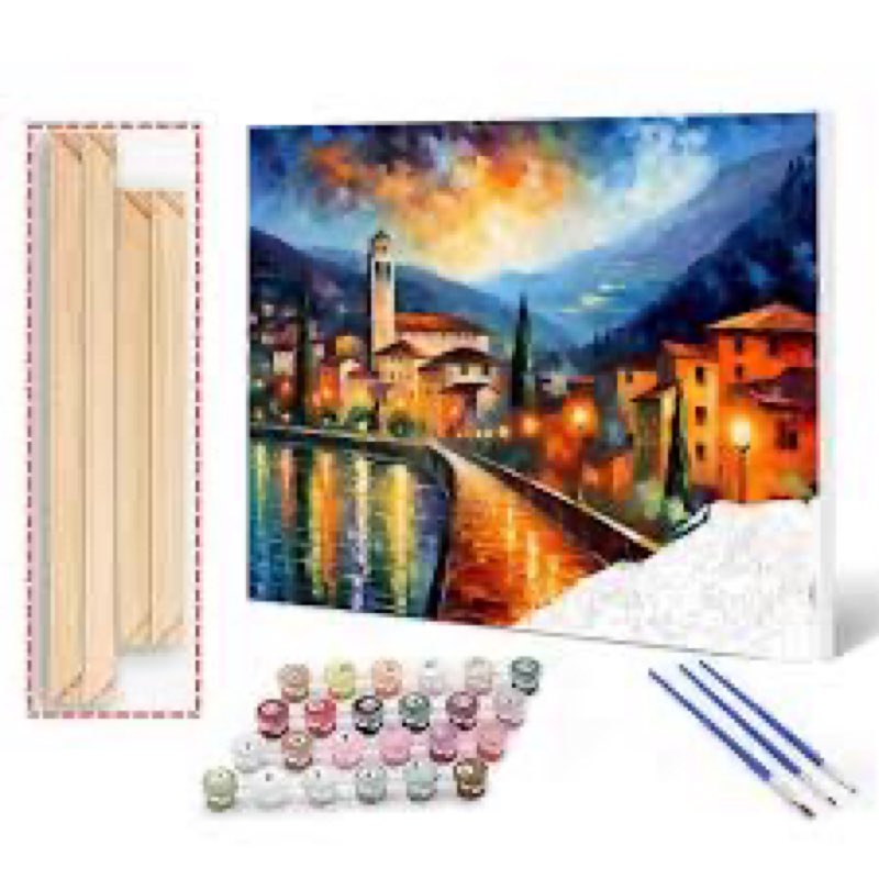 Tucocoo Italian Town Paint by Numbers Kits with Brushes and Acrylic Pigment on Canvas Painting for A