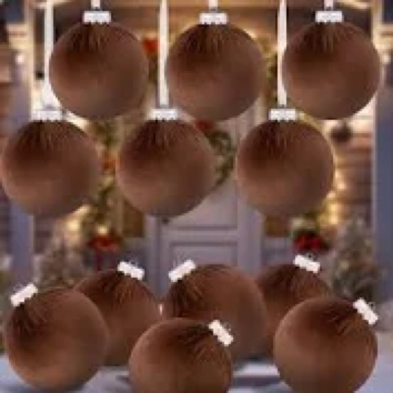 Rotatingpals 12 Pcs Jumbo Brown Velvet Christmas Balls Ornaments Bulk 6 Inch Extra Large Flocked Chr