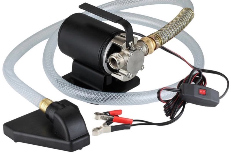 acquaer 12v portable transfer pump with suction attachment and 6ft. garden 