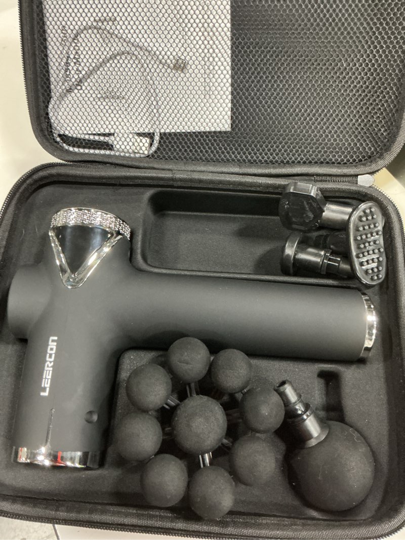 Condition photo showing Good Condition for leercon massage gun, deep tissue massager gun for pain relief, back massage with 9 massage heads and 6 speeds, percussion massager for athletes, gifts for women men father's day, black