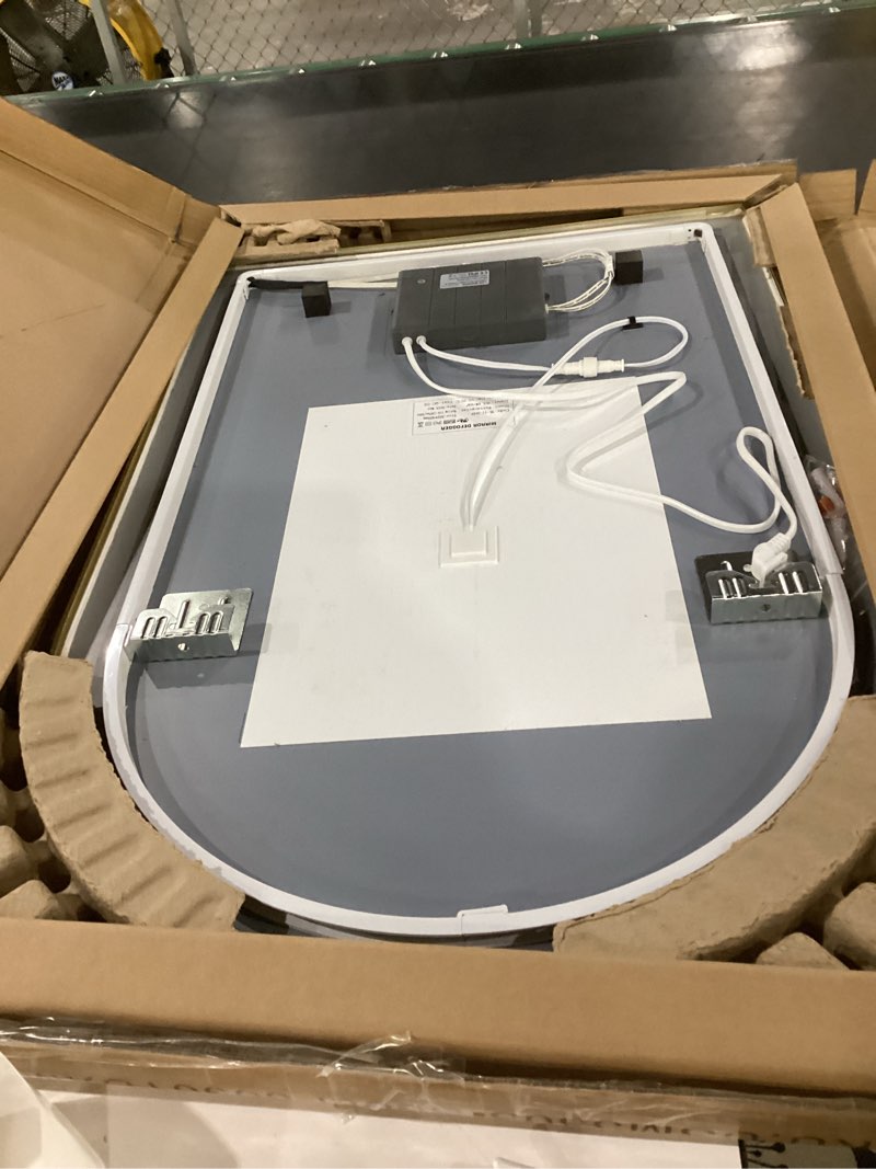 Condition photo showing New/Like New for S'bagno 24x36 Arched Gold LED Mirror for Bathroom with Frontlit & Backlit, LED Bathroom Mirror with Metal Frame, Anti-Fog, Stepless Dimmable, 3 Color Temperature Vanity Mirror Gold-arched 36"L x 24"W