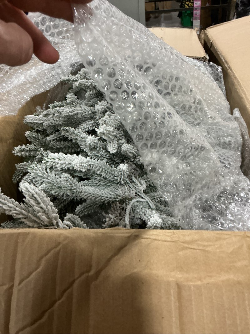 Condition photo showing Good Condition for Puleo International 6ft Pre-Lit Potted Flocked Arctic Fir Pencil Christmas Tree with 120 Warm White Lights, 1325 Realistic Dense Snow Flocked Branch Tips, Easy Setup Artificial Trees with Sturdy Stand 6' Flocked Arctic Fir 120 Clear Lights