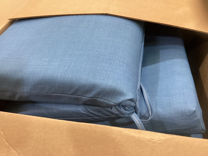 Condition photo showing Good Condition for arden outdoor midback chair cushion, 18 x 16.5, rain-proof, fade resistant french blue texture