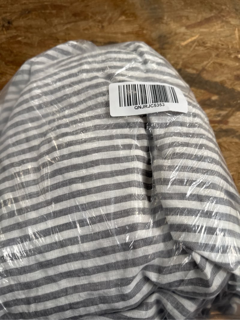european linen stripe fitted sheet set, twin, grey/white stripe