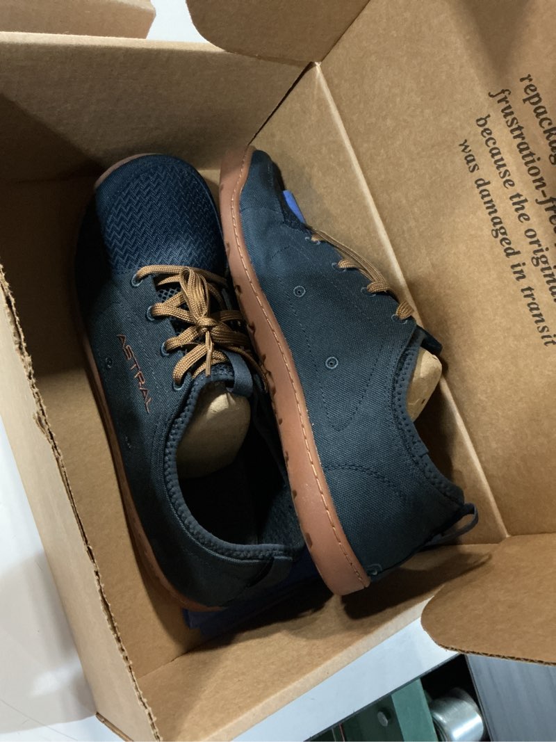 Condition photo showing New/Like New for size 11 astral men's loyak shoes - barefoot, quick-drying, minimalist sneaker for casual wear, water sports, travel, & hiking