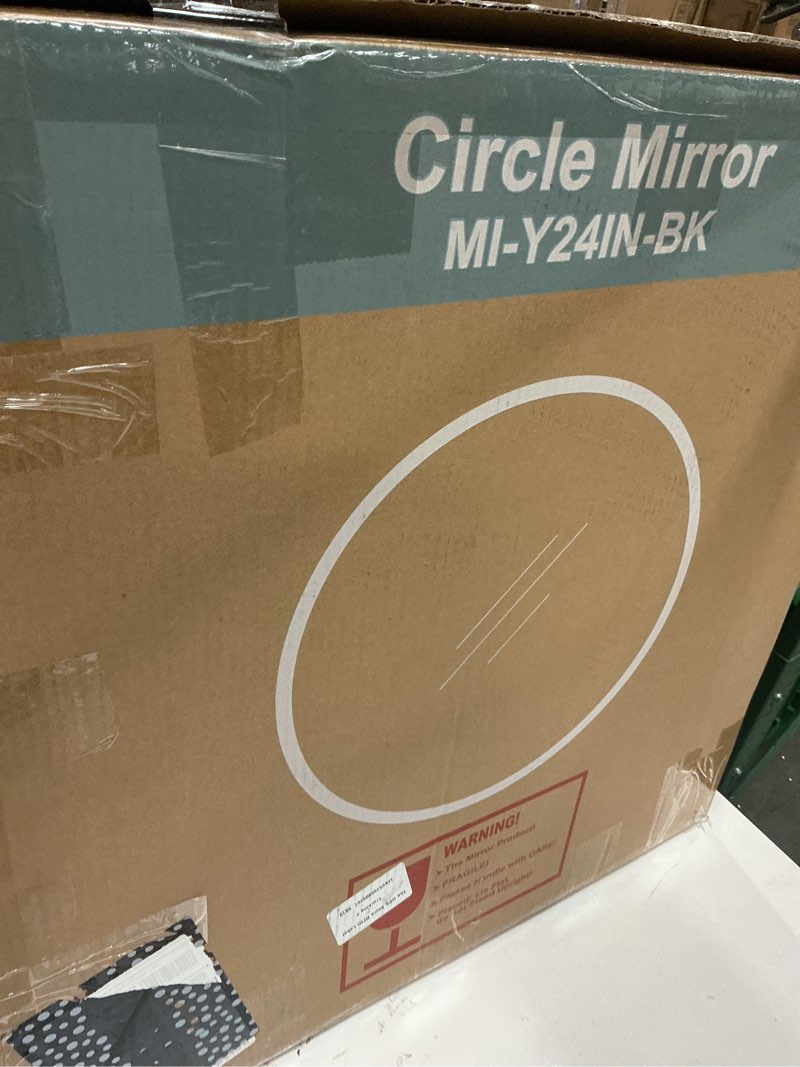 Condition photo showing Good Condition for idealhouse 18 inch black round wall mirror, circle mirror metal frame for bathroom, vanity, entryway, bedroom, living room, wall mounted modern rustic decor black 18"l x 18"w