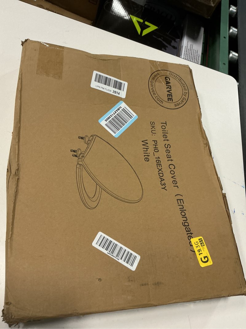 Condition photo showing New/Like New for elongated toilet seat cover – pp locking hinge toilet seat with flat lid, white slow close design for standard elongated toilets, durable & easy to clean white elongated