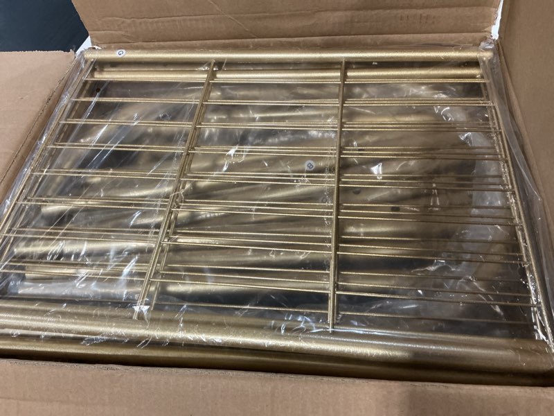 Condition photo showing Good Condition for suoernuo clothes rack with wheels and 3-tier metal shelves,clothing rack for hanging clothes with 4 hooks,garment rack wardrobe organizer for small space,black (gold, 16.54 * 18.23 * 72.05) gold 16.54*18.23*72.05