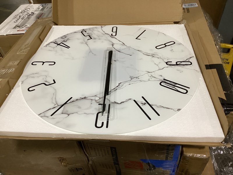 Condition photo showing New/Like New for 24in Glass Wall Clocks for Living Room Decor, Decorative Wall Clocks Battery Operated, Silent Kitchen Clocks, wall Clock for Bedroom, Bathroom Marble 24in