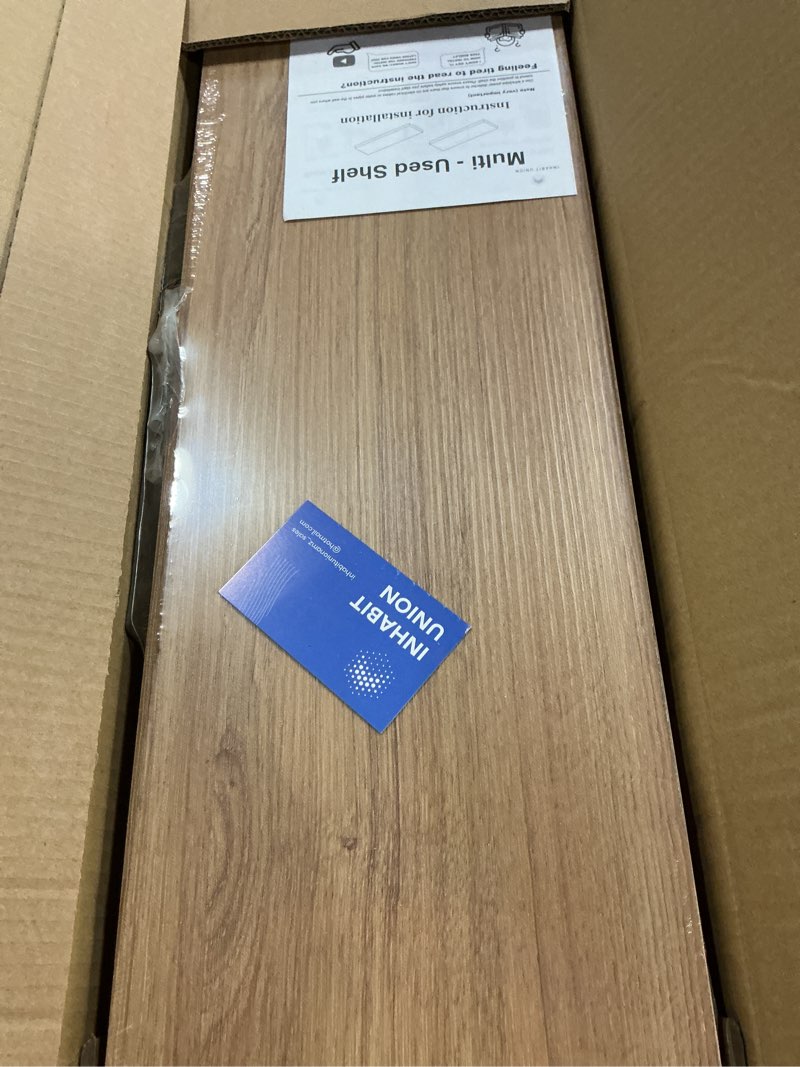 Condition photo showing New/Like New for oak floating shelves for wall?24in wall mounted display ledge shelves perfect for bedroom, bathroom, living room and kitchen decoration storage (oak, set of 2) oak 24 inch