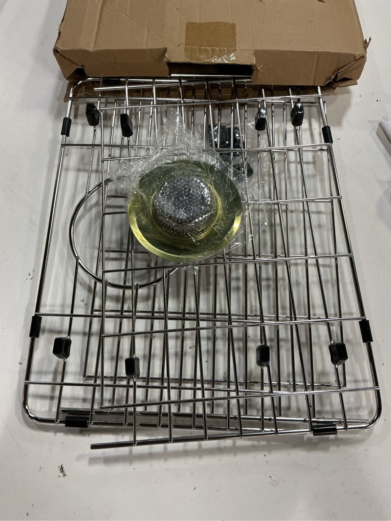 Condition photo showing Good Condition for large sink protector for kitchen sink,metal sink rack 28.8\" x 14.8\",stainless steel sink grid for bottom of sink,sink grate with side drain hole for single bowl with strainer,1 pack