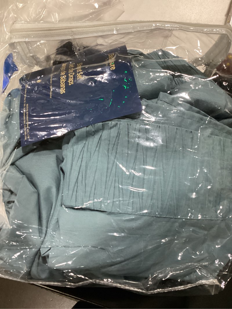 Condition photo showing Good Condition for bedsure deep pocket queen sheets set - fits mattresses up to 21 inches thick - 4 piece gentlesoft bed sheets, moisture wicking, soft & cooling bedsheet & pillowcases, easy & secure fit, mineral blue 12 - mineral blue queen