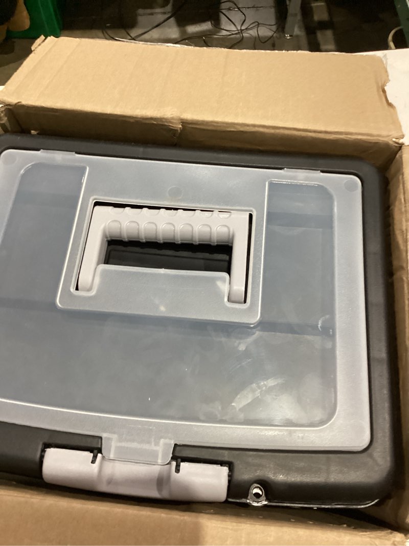 Condition photo showing As Is for Storex 61504B02C Portable File Box with XL Lid, 11 x 13-1/2 x 11 Inches, Black Black 11 x 13-1/2 x 11 Inches (Pack of 1) Letter Size with XL Lid