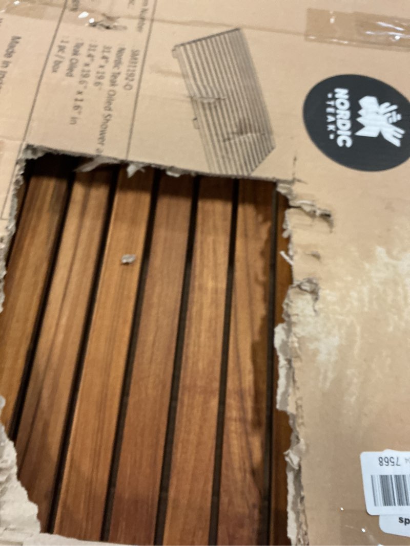 Condition photo showing Good Condition for Nordic Style Premium Teak Shower and Bath Mat for Indoor and Outdoor Use - Non-Slip Wooden Platform for Spa, Sauna, Pool, Hot Tub - Flooring Decor and Protector 31.4" x 19.6" (Oiled Finish)