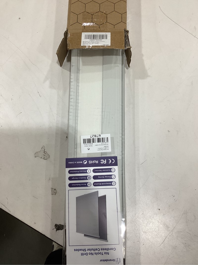 Condition photo showing Good Condition for grandekor no tools no drill cordless cellular shades,28.5" w × 64" h,light filtering honeycomb blinds for indoor windows,uv protection privacy no drill blinds for home,door,white white-white(light filtering) 28.5"w x 64"h