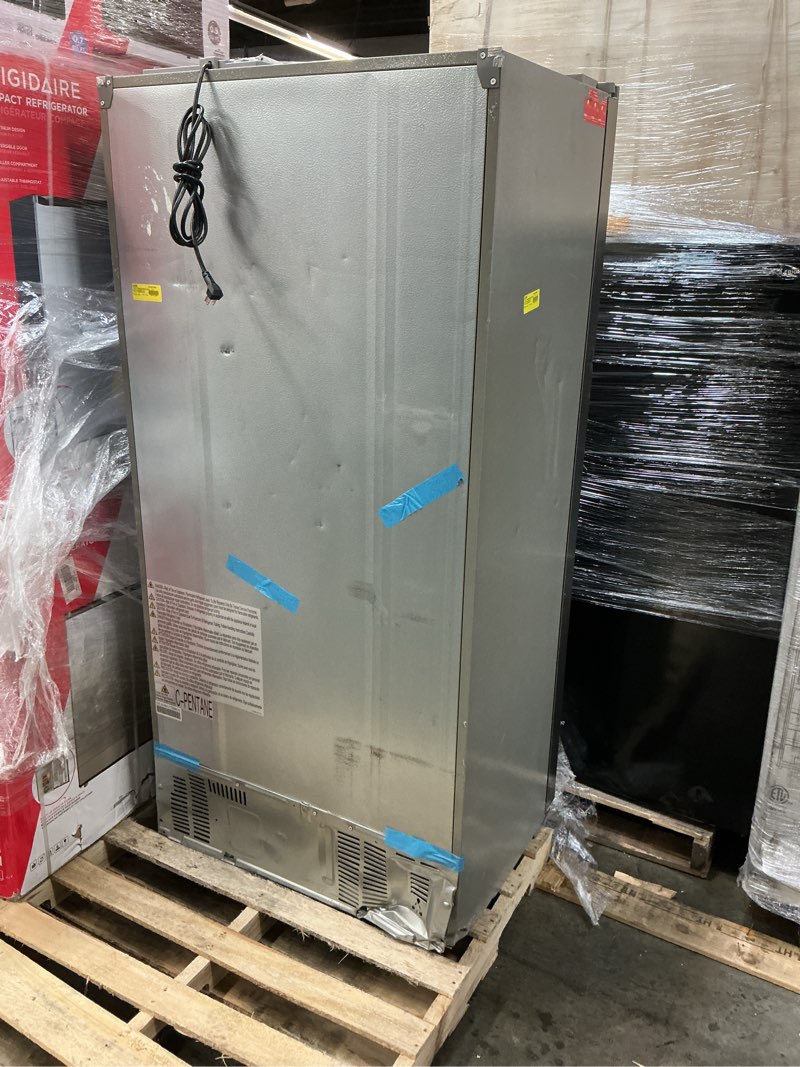 Condition photo showing As Is for Hamilton Beach HBF1558 15.6 cu ft Counter Depth Full Size Refrigerator, Side Doors, Stainless