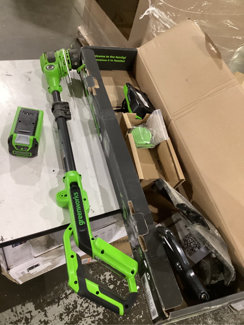 Condition photo showing As Is for greenworks 40v 13" cordless string trimmer/weed wacker + edger (includes 20 blades), 2.0ah battery and charger included deluxe(2.0ah)