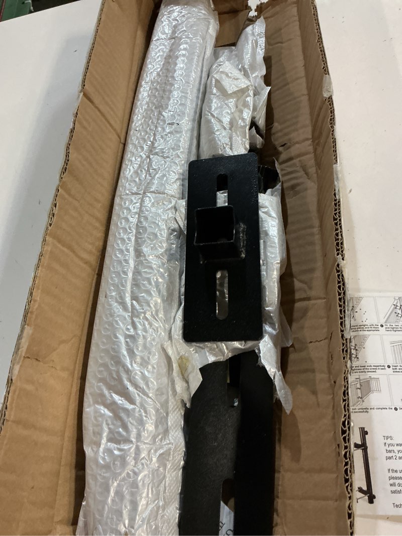 Condition photo showing Good Condition for patio umbrella holder, heavy-duty umbrella holder for deck, metal deck mount umbrella stand - sturdy base for railing-mounted deck clamps with pole maximizing patio balcony space and shade.