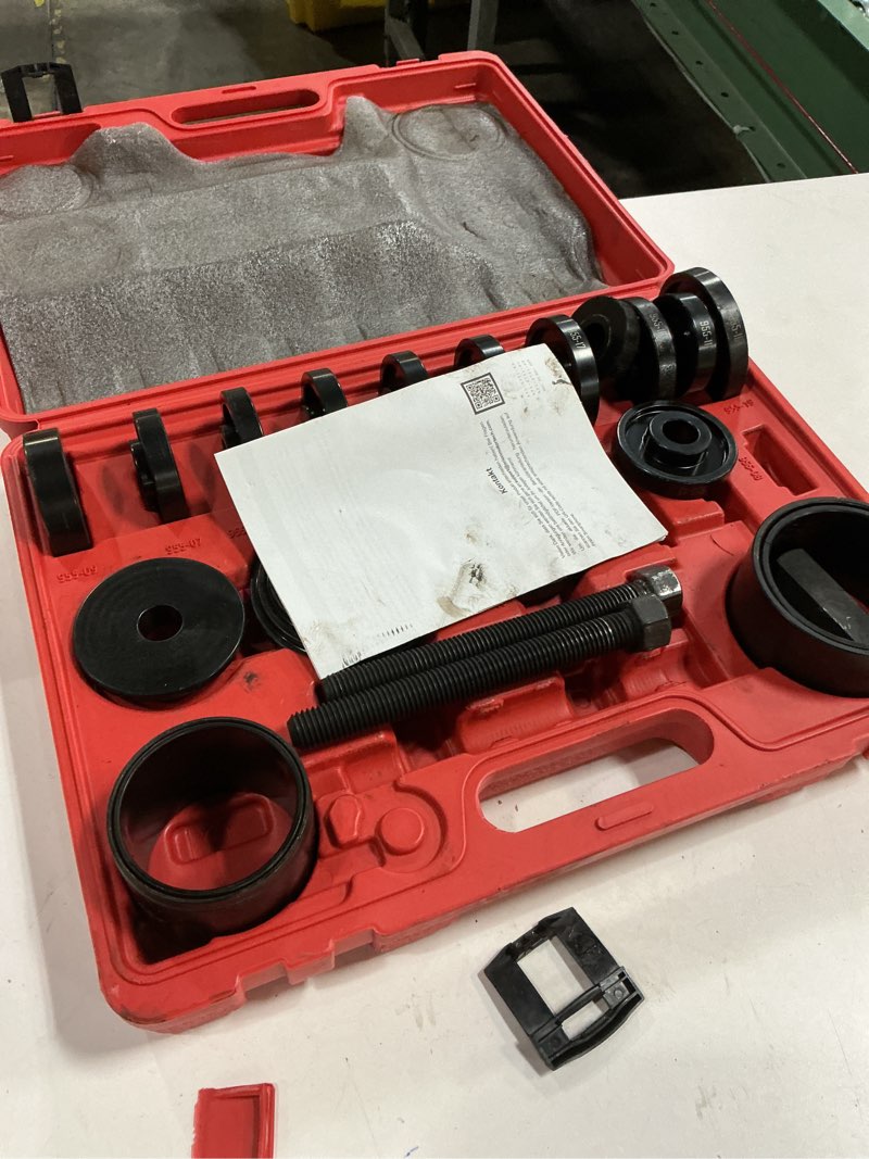 Condition photo showing As Is for Orion Motor Tech Wheel Bearing Press Kit for Front Wheel Drive Bearing Removal & Installation, 24pc Wheel Bearing Puller Tool Set with Sliding Screws Universal Bushings Sleeves Storage Case RED,BLACK