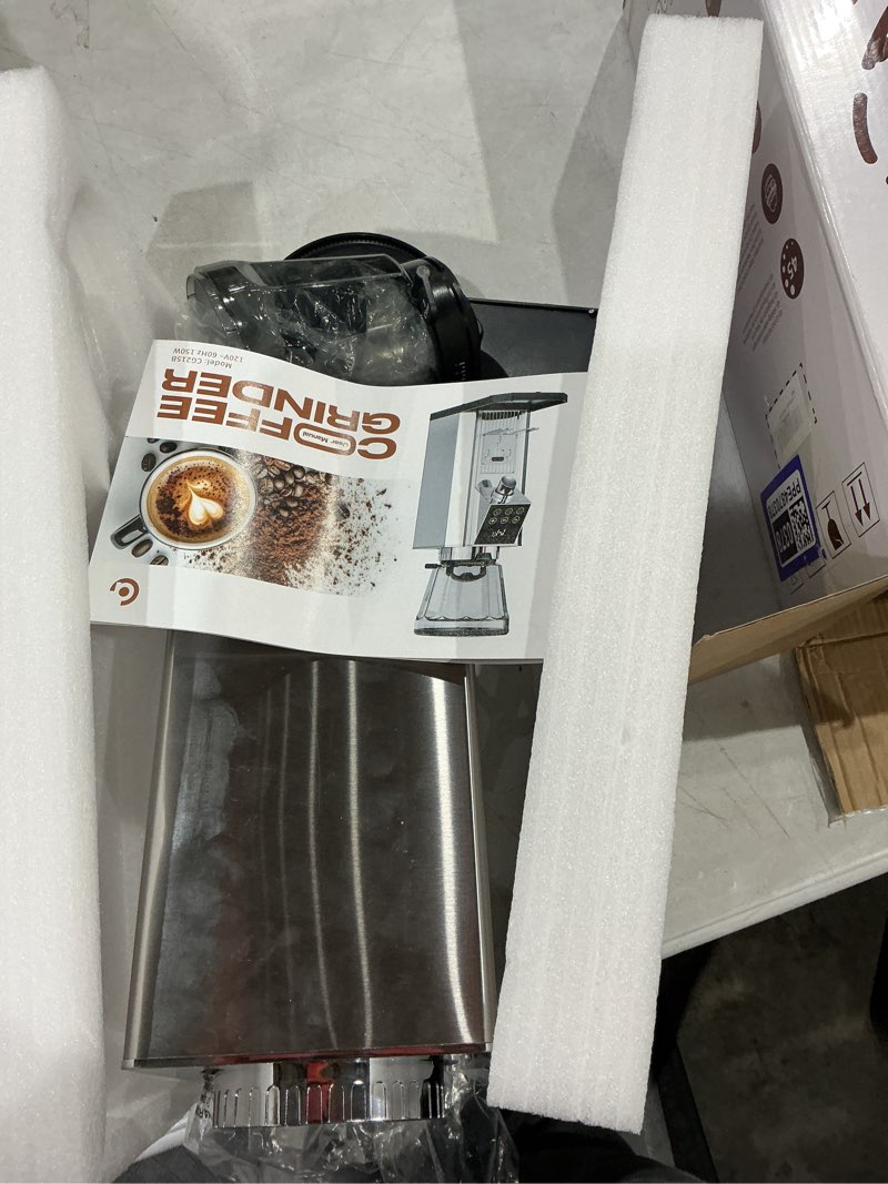 Condition photo showing As Is for burr coffee bean grinder for home use with 45 precise grinding settings, espresso grinder with height adjustable funnel stand, led touch panel, anti-static design, micro switch user friendly