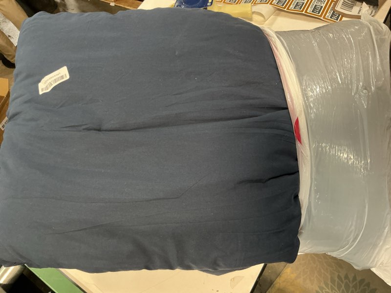 Condition photo showing As Is for CozyLux Oversized King Comforter Set Navy Blue, 3 Pieces 120x98 Solid Breathable Quilted Style Bedding Sets All Season, Luxury Soft Down Alternative Comforter Bed Set (1 Comforter & 2 Pillowcases) Navy Oversized King