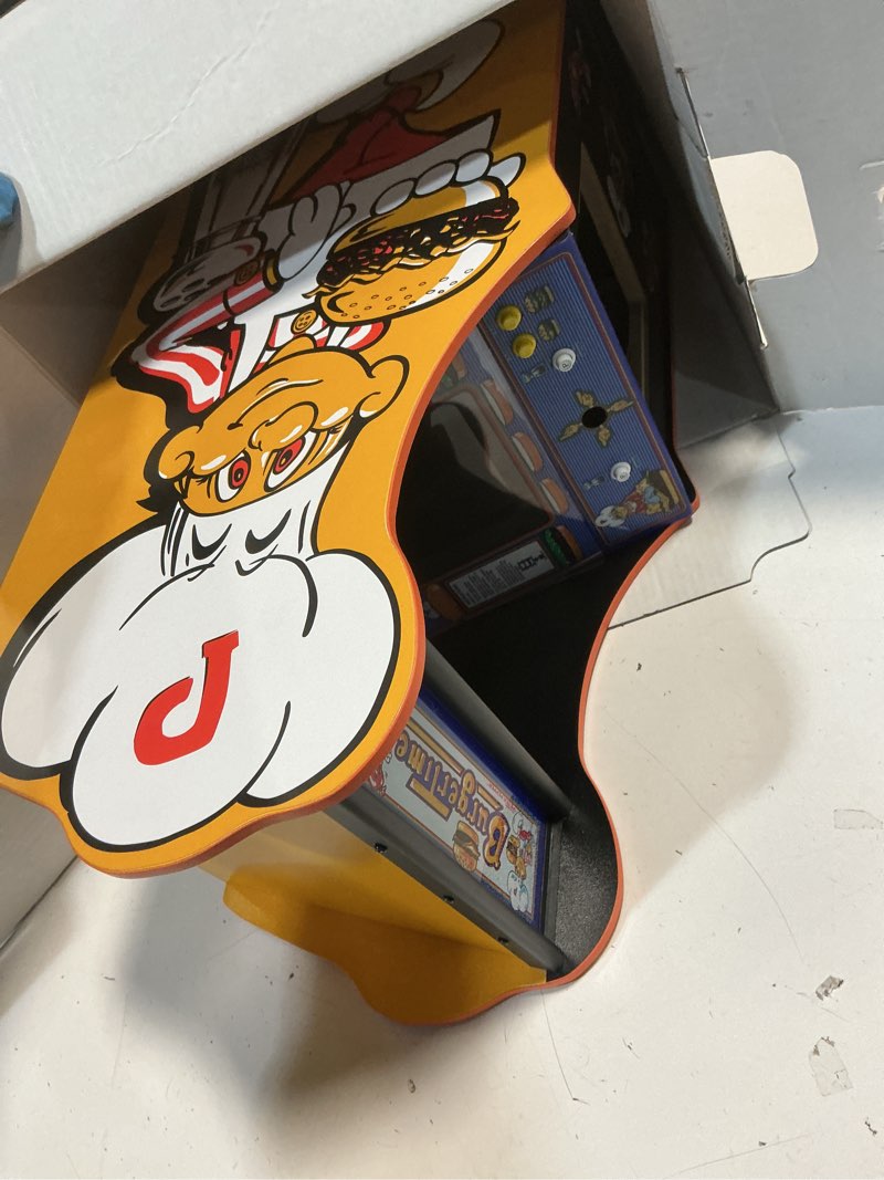 Condition photo showing As Is for quarter arcades burger time collector's edition mini arcade - retro 1/4 scale authentic wooden replica, original rom, dip switch access, 5" tft screen for enthusiasts [video game] [video game]