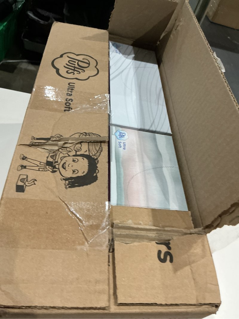 Condition photo showing Good Condition for puffs ultra soft facial tissues, 1 family size box, 124 facial tissues per box