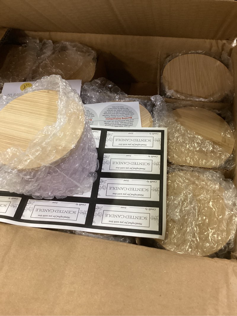 Condition photo showing New/Like New for connoo 15 pack 4 oz purple glass candle jars with airtight bamboo lids for making candles, bulk small wide mouth empty candle containers with sticky warning labels - dishwasher safe, lavender lavender purple