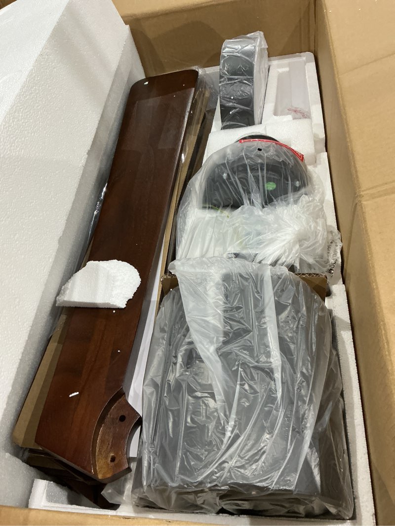 Condition photo showing Good Condition for wingbo 54 inch flush mount dc ceiling fan with lights and remote, 5 reversible carved wood blades, 6-speed noiseless dc motor, hugger ceiling fan in matte black finish with walnut blades, etl listed black and walnut 54"