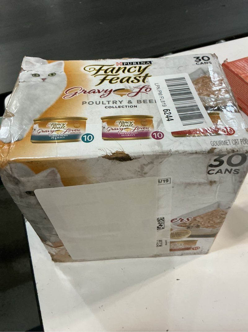 Condition photo showing Good Condition for (best by dec 2027) purina fancy feast gravy lovers poultry and beef grilled gourmet wet cat food variety pack - (pack of 30) 3 oz. cans 3 ounce (pack of 30)