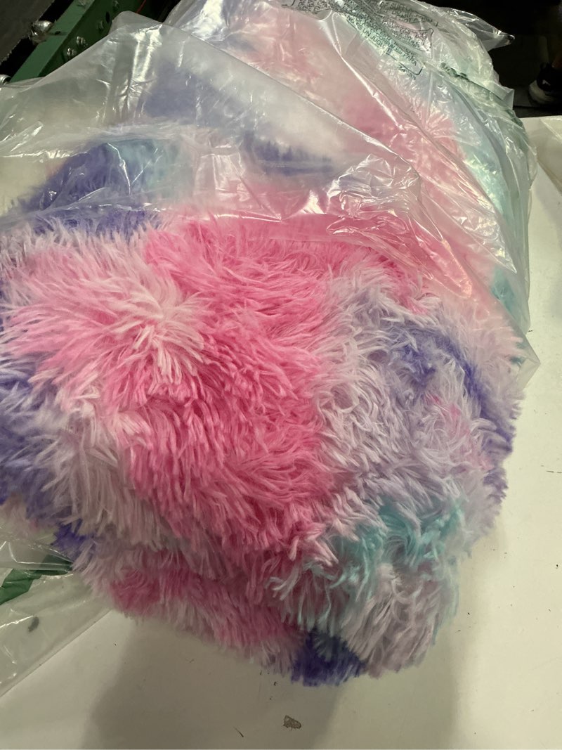 Condition photo showing Good Condition for lochas luxury fluffy rainbow area rug for girls bedroom 4x6, soft fuzzy kids rugs for bedroom boys playroom, cute colorful tie dye princess carpet for nursery living room home decor, pink/purple 4 x 6 feet pink/purple