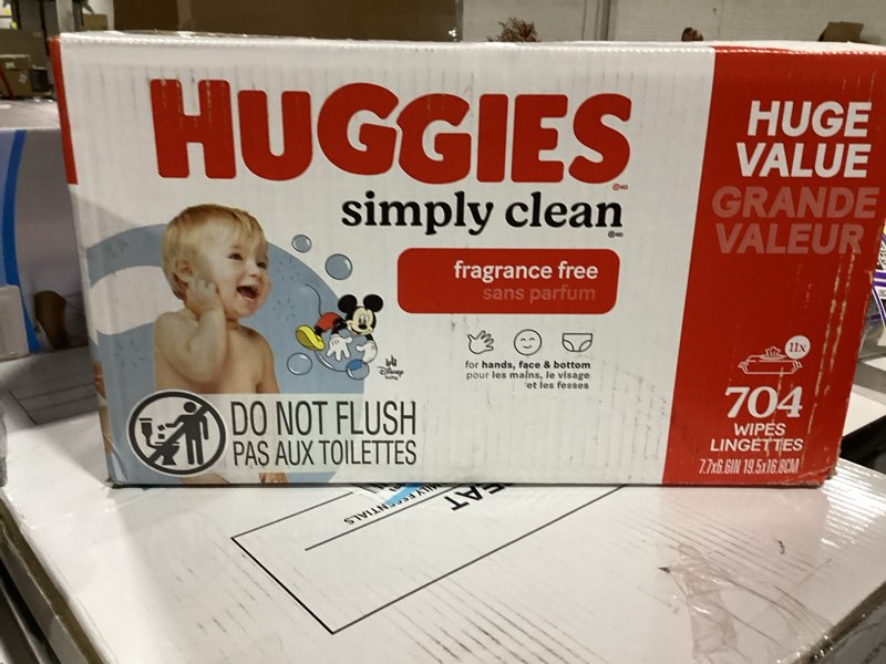 Condition photo showing New/Like New for huggies simply clean baby wipes flip lid packs 704 wipes total, white, unscented, 11 count
