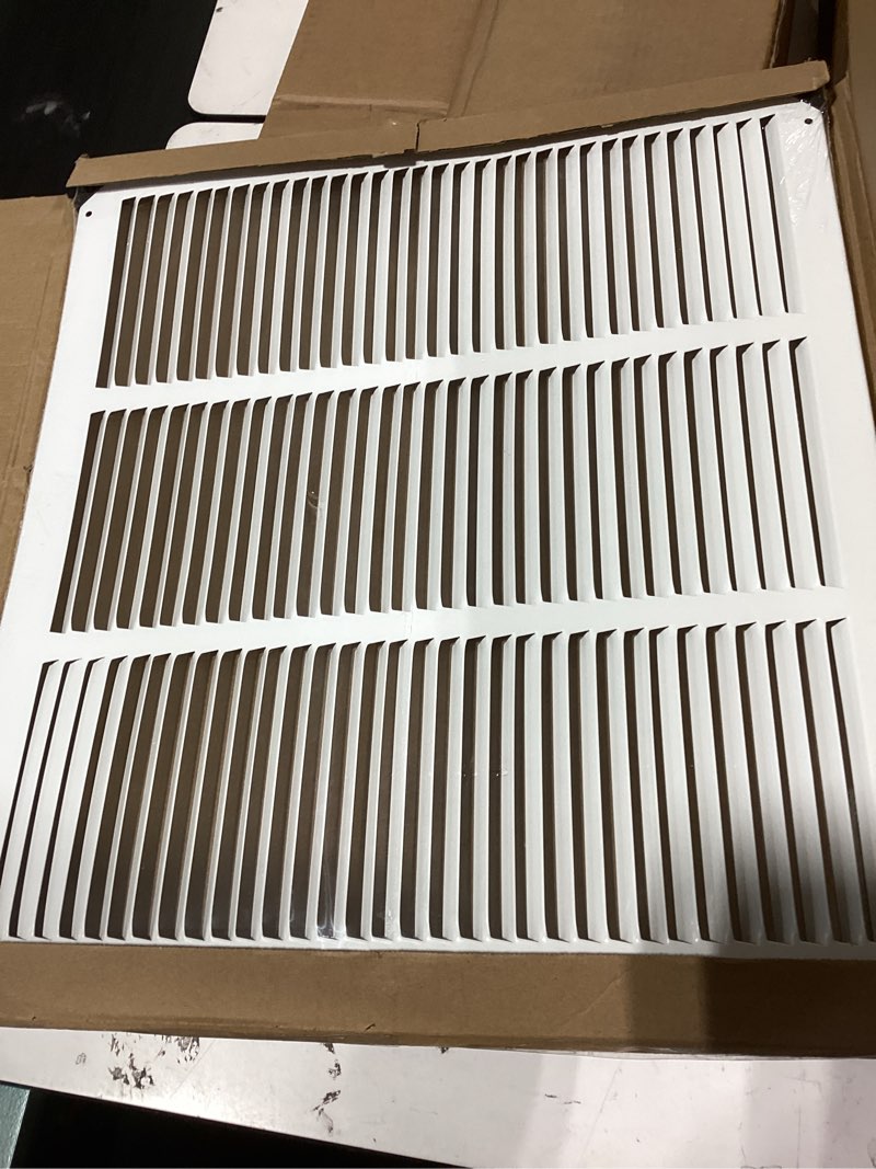 Condition photo showing Good Condition for hvac premium 18'' x 16'' [duct opening] flat stamped steel return air grille - sidewall and ceiling - hvac vent duct cover - white [outer dimensions: 19.75''w x 17.75''h] 18 x 16