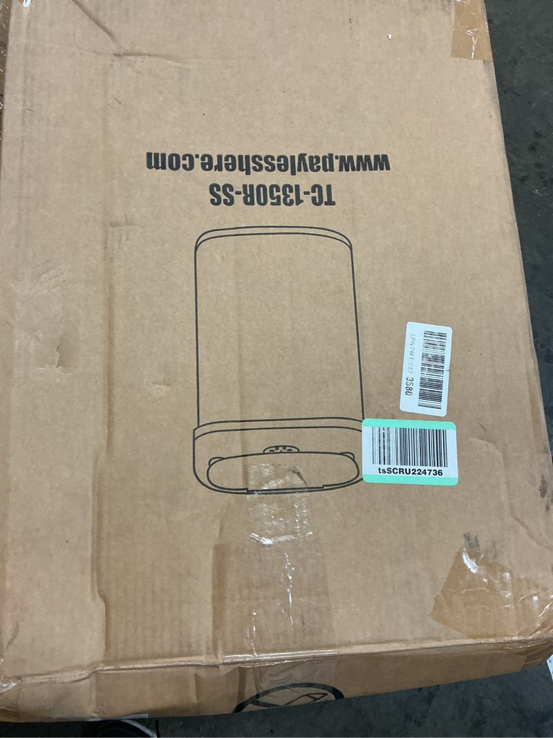 Condition photo showing As Is for 13.2 gal deodorizer touchless stainless steel trash can automatic motion sensor