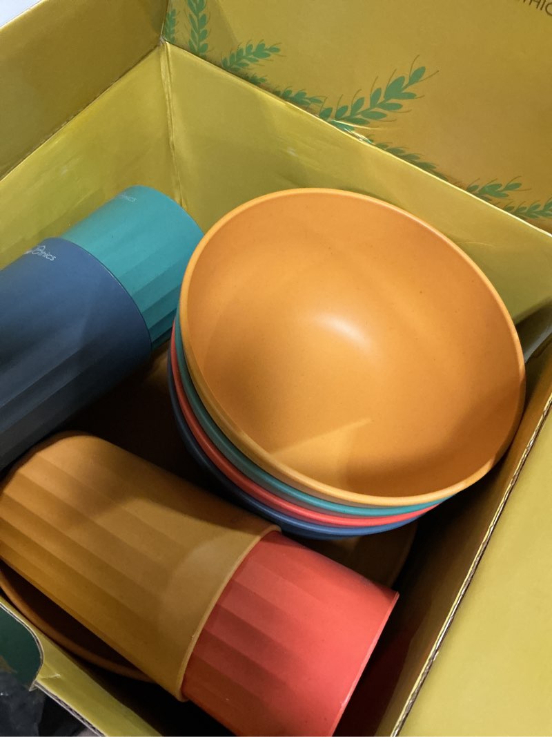 Condition photo showing Good Condition for wheat straw dinnerware sets for 4 - camping plates cups and bowls set - dishwasher microwave safe dishes - alternate to plastic dinnerware set - wheat straw plates and bowls sets - rv dishes multicolor