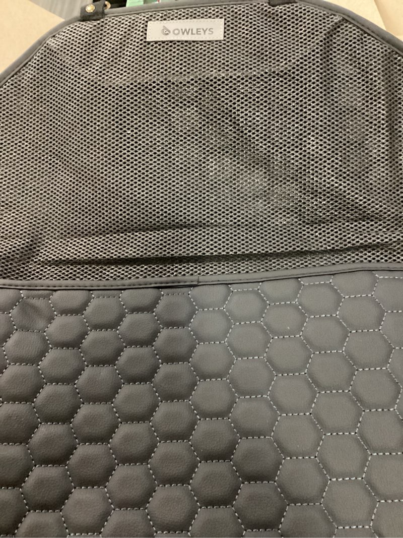 Condition photo showing As Is for owleys set seat back organizer & car seat protector hexy waterproof & non-slip protector for child car cushion for leather and fabric seats (black set 2)